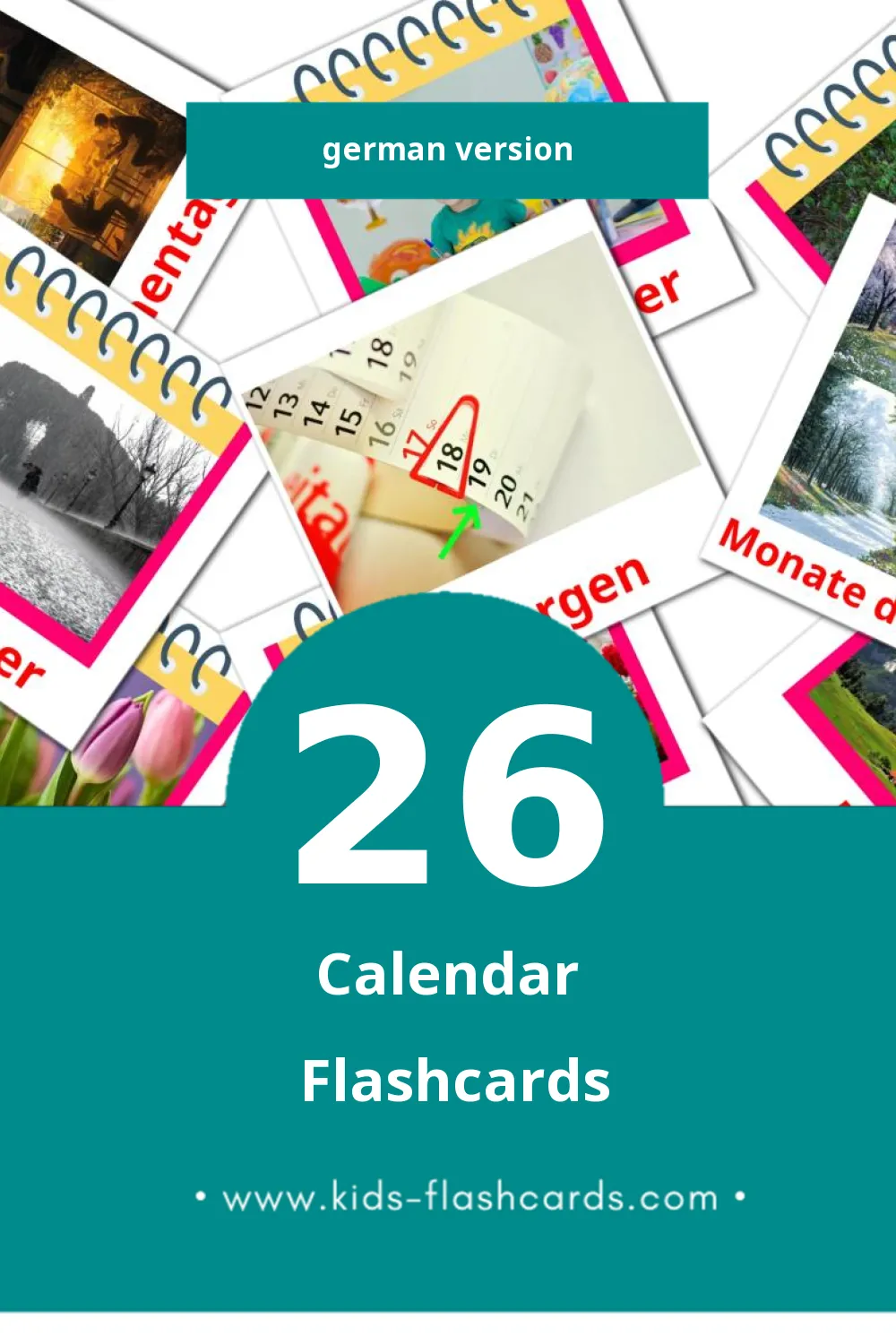 Visual Kalender Flashcards for Toddlers (26 cards in German)