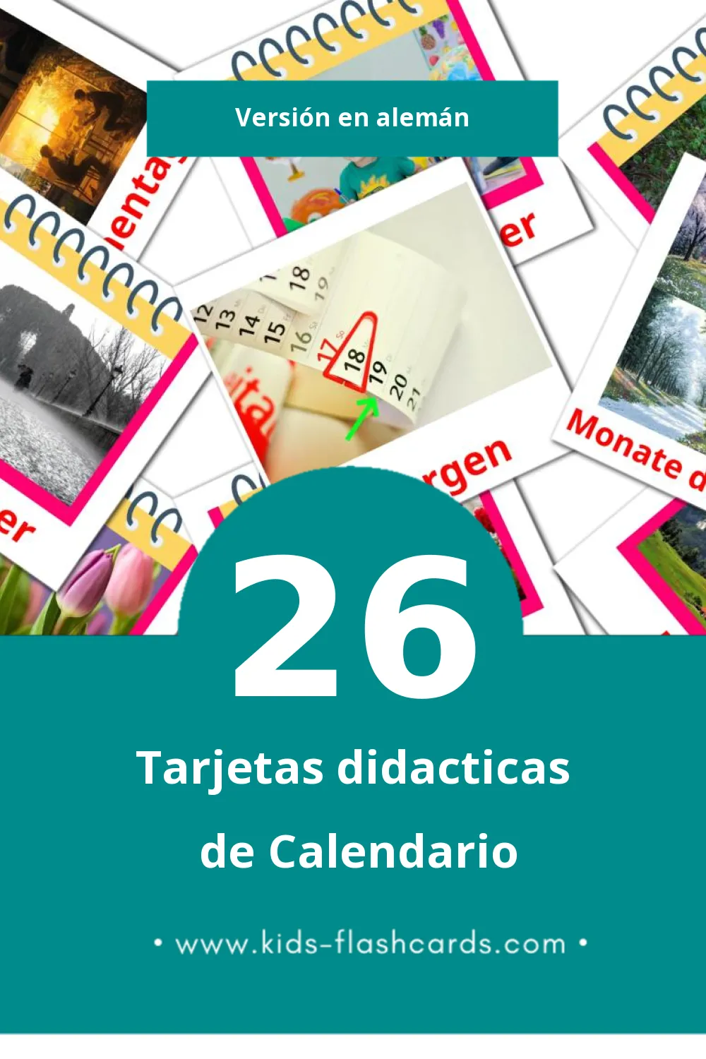 Tarjetas visuales de Kalender para niños pequeños (26 tarjetas en Alemán)