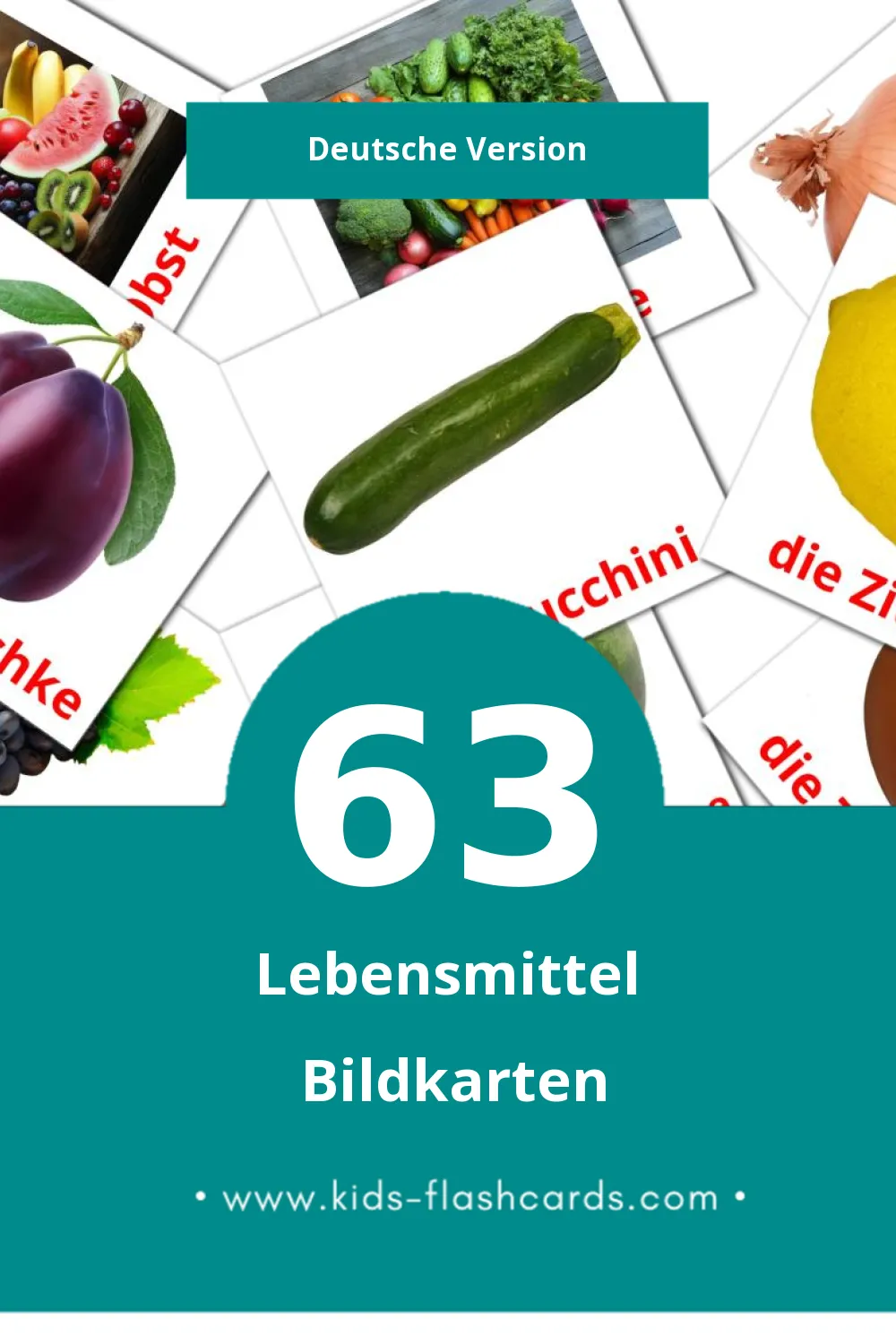 Visual Lebensmittel Flashcards für Kleinkinder (63 Karten in Deutsch)