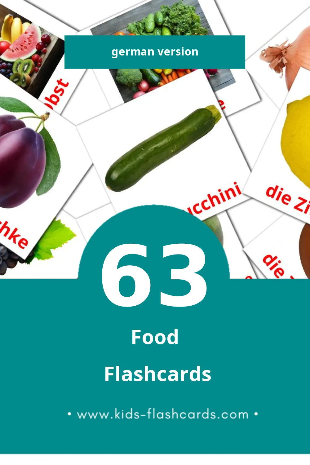 Visual Lebensmittel Flashcards for Toddlers (63 cards in German)