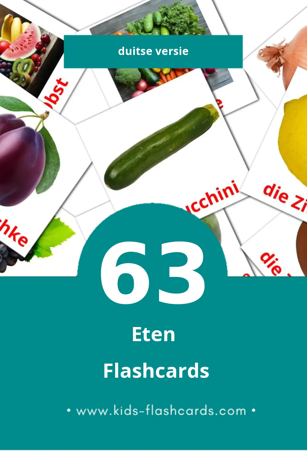 Visuele Lebensmittel Flashcards voor Kleuters (63 kaarten in het Duits)