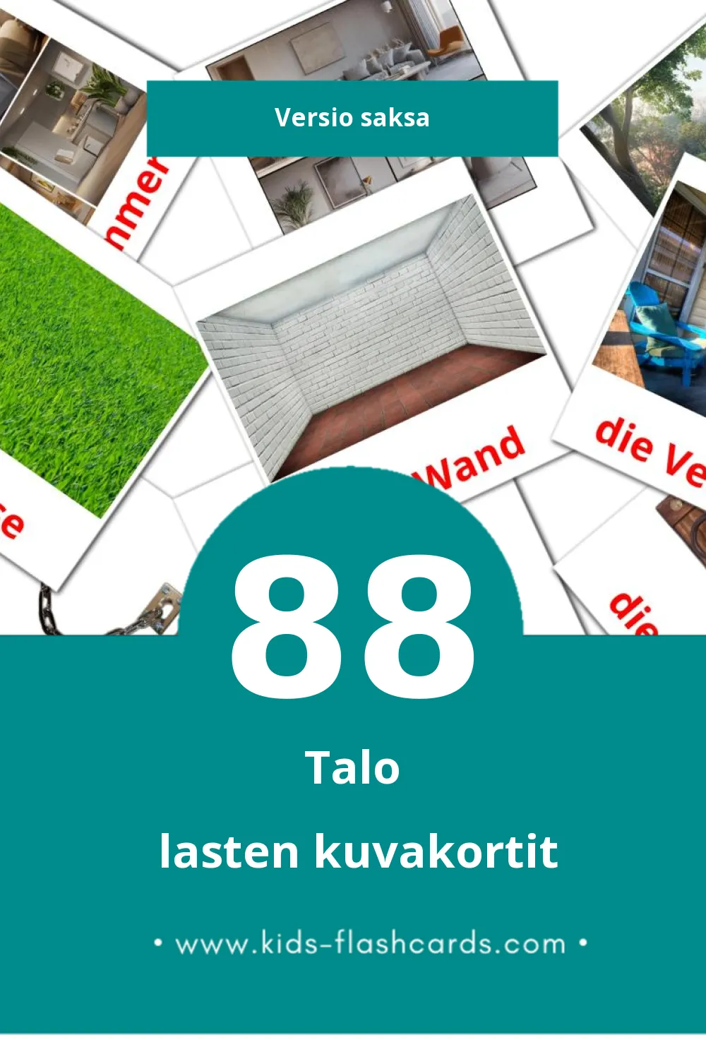 Im Haus lasten kuvakortit pikkulapsille (88 korttia Saksaksi)