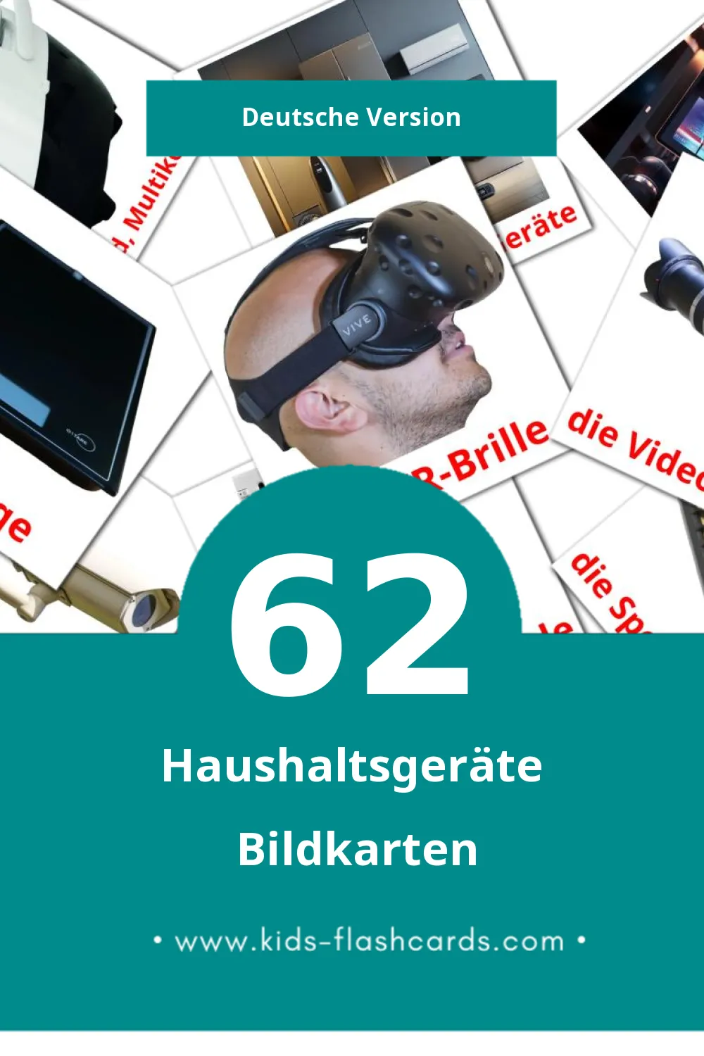 Visual Haushaltsgeräte Flashcards für Kleinkinder (62 Karten in Deutsch)