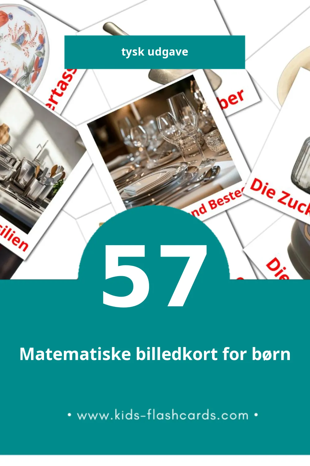 Visuelle billedkort for børn om In Der Küche til småbørn (57 kort på Tysk)