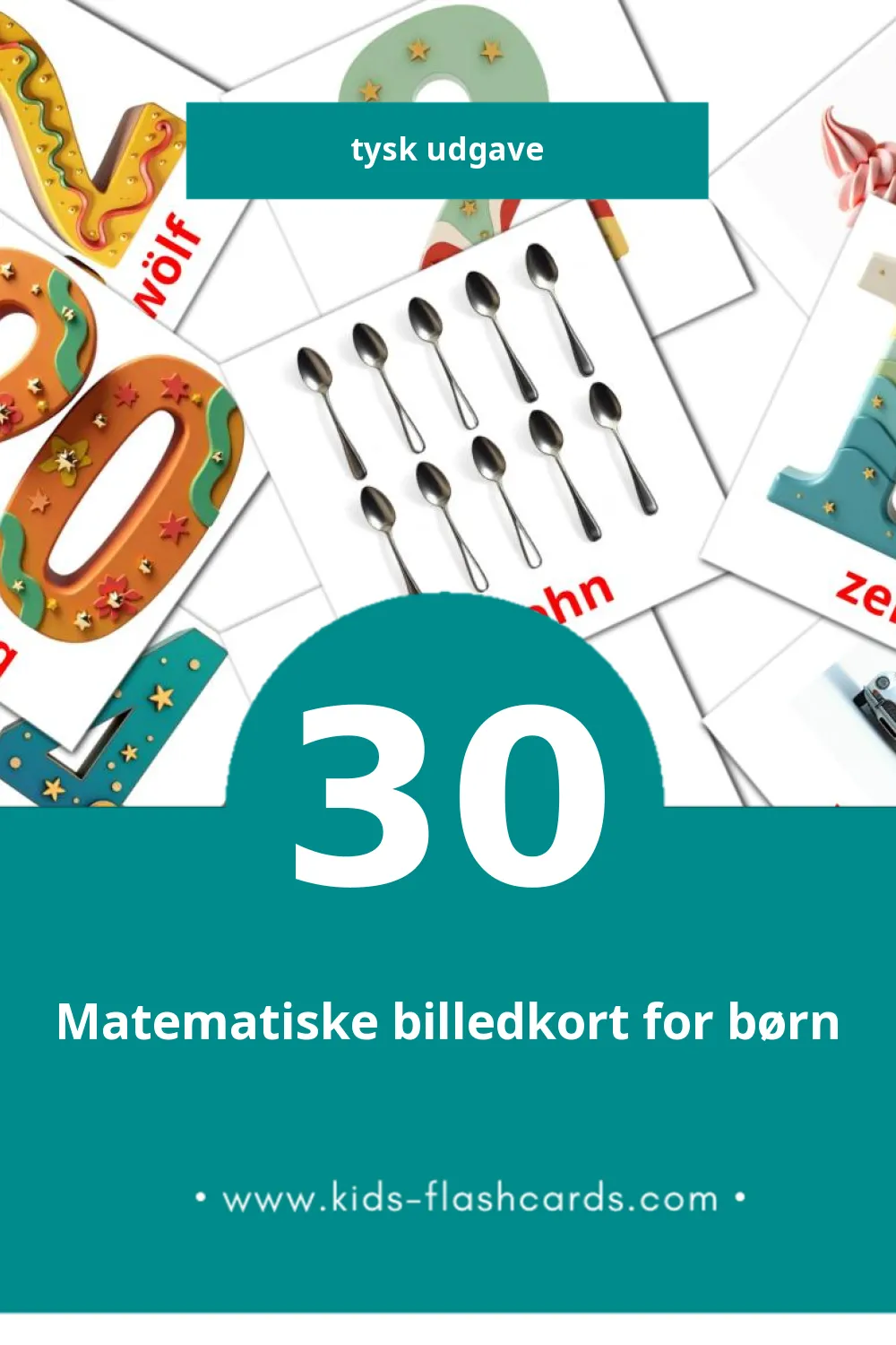 Visuelle billedkort for børn om Mathematik til småbørn (30 kort på Tysk)