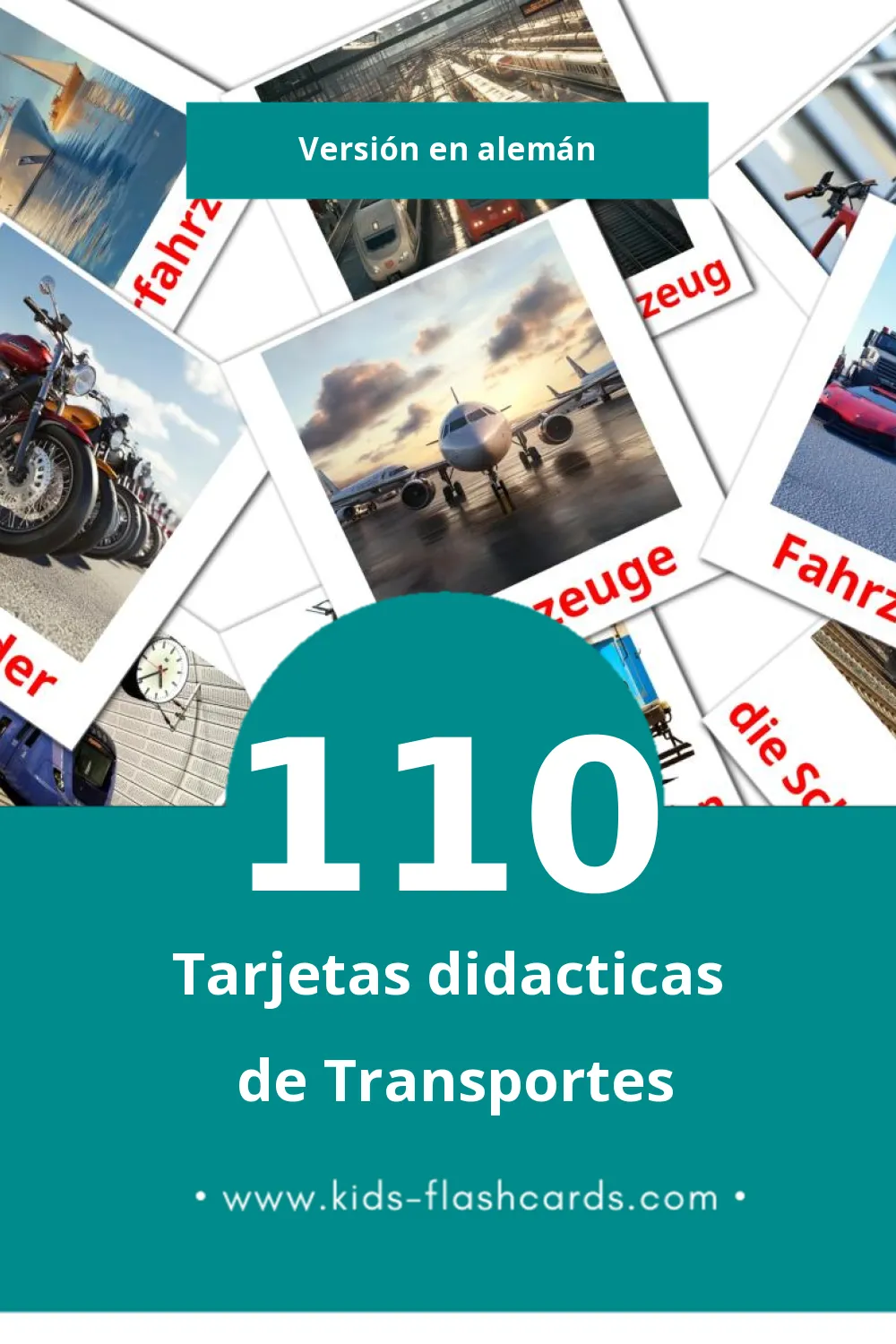 Tarjetas visuales de Transportmittel para niños pequeños (110 tarjetas en Alemán)