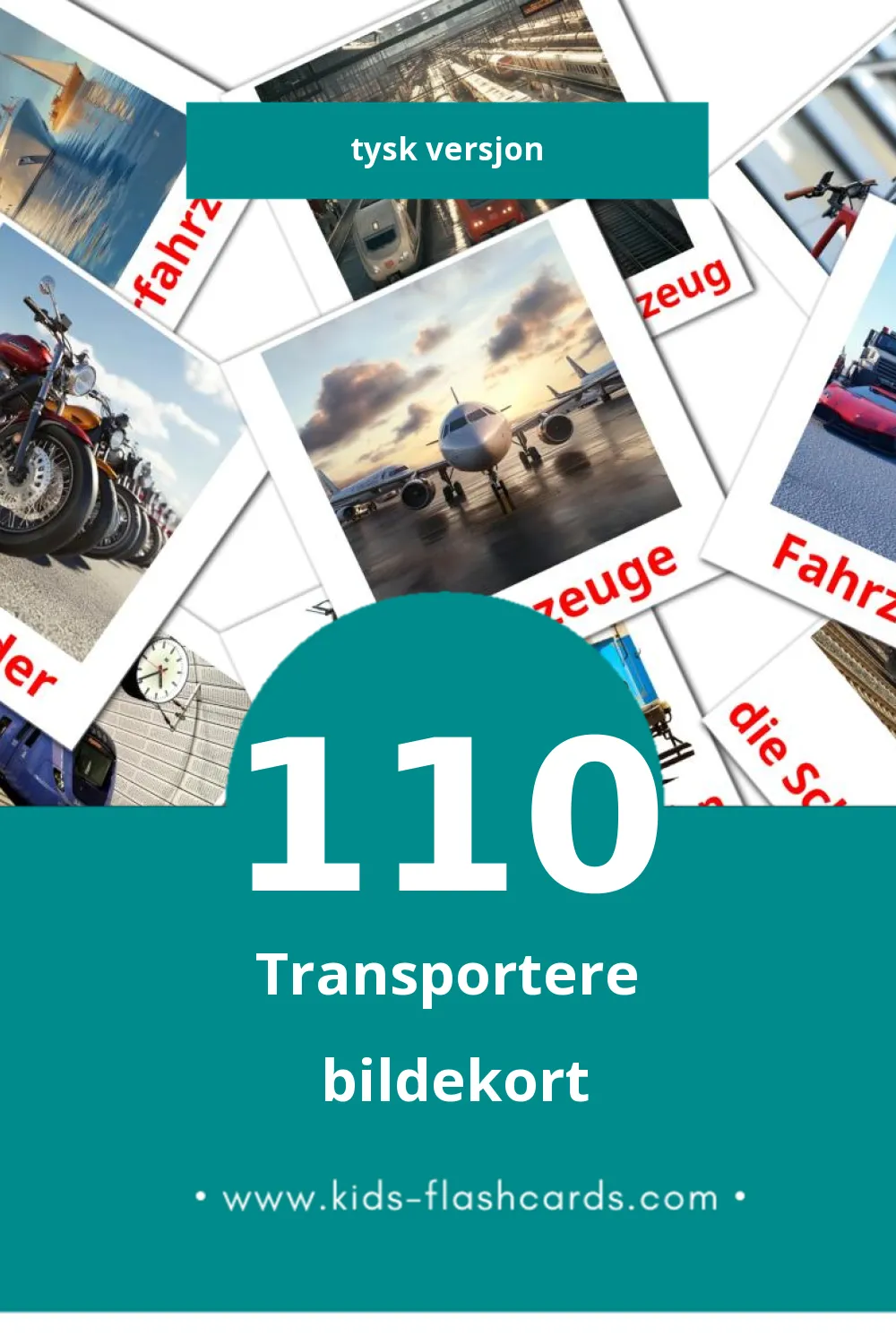 Visuelle Transportmittel bildekort for småbarn (110 kort på Tysk)