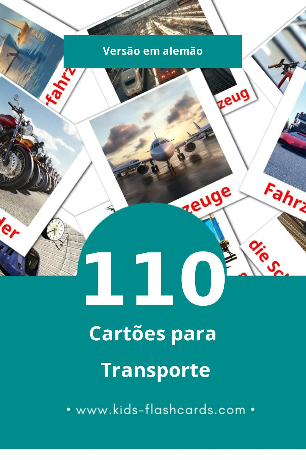 Flashcards de Transportmittel Visuais para Toddlers (110 cartões em Alemão)