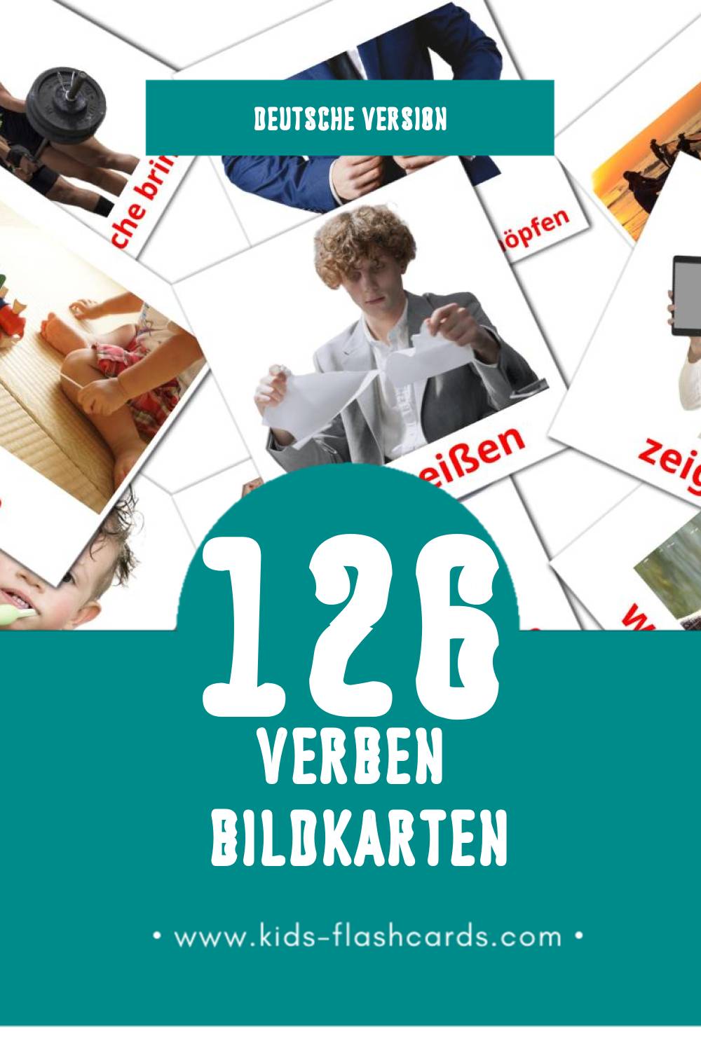 Visual Verben Flashcards für Kleinkinder (126 Karten in Deutsch)