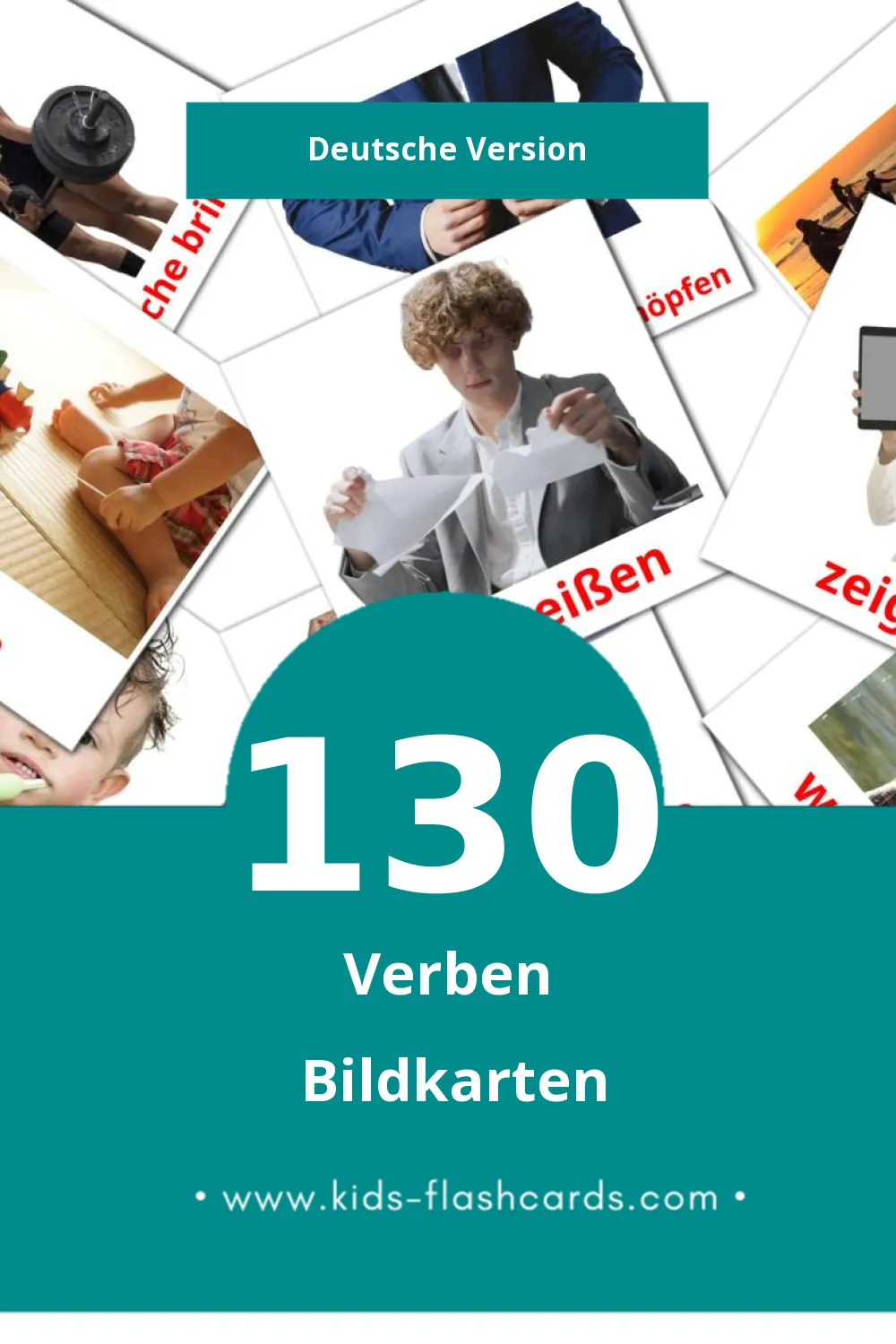 Visual Verben Flashcards für Kleinkinder (130 Karten in Deutsch)