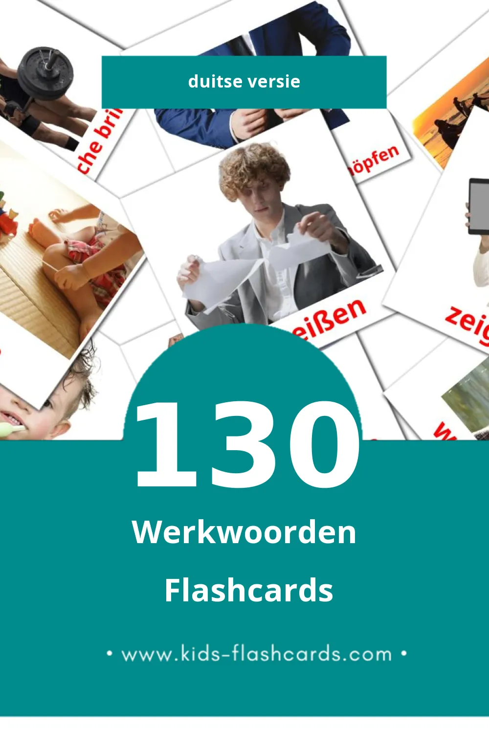 Visuele Verben Flashcards voor Kleuters (130 kaarten in het Duits)