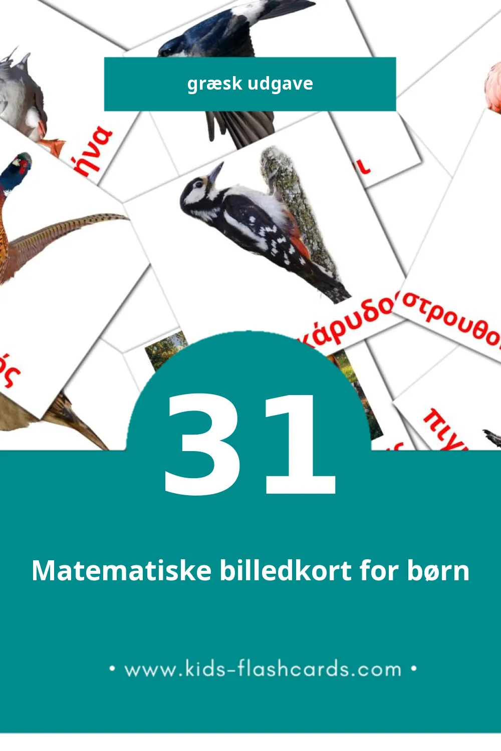 Visuelle billedkort for børn om Πουλιά til småbørn (31 kort på Græsk)
