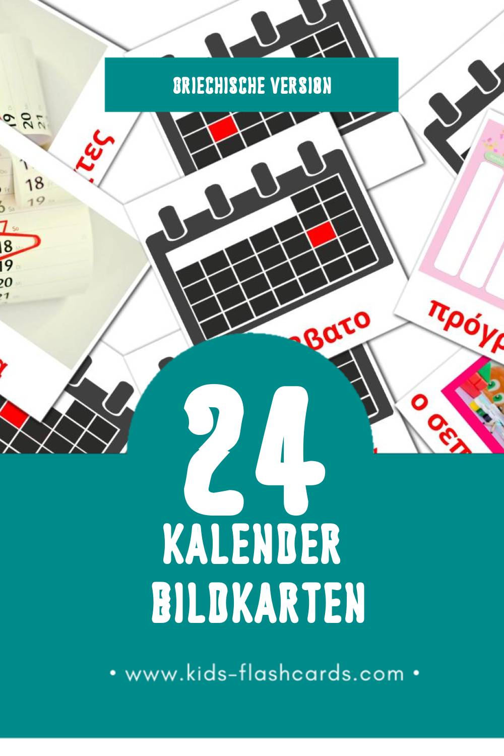 Visual Hmerologio Flashcards für Kleinkinder (24 Karten in Griechisch)