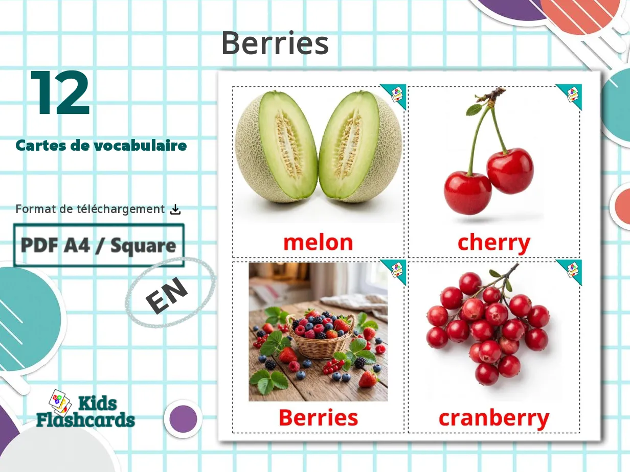 12 Cartes de Vocabulaire pour Enfants GRATUITES Baies à Imprimer en ...