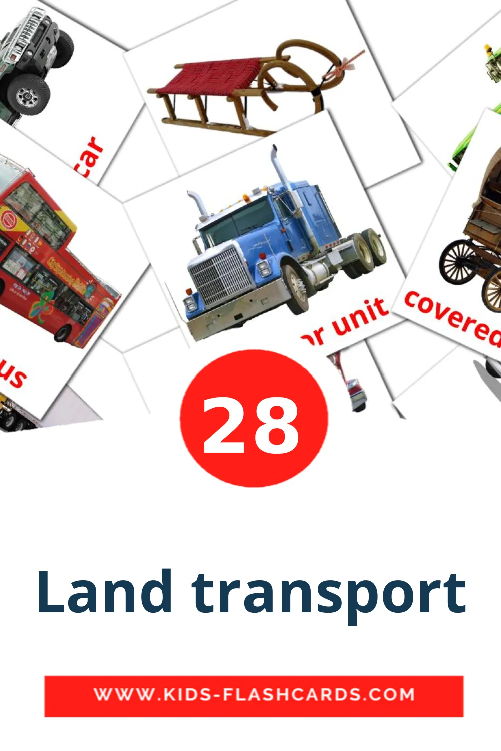 28 carte illustrate di Land transport per la scuola materna in inglese