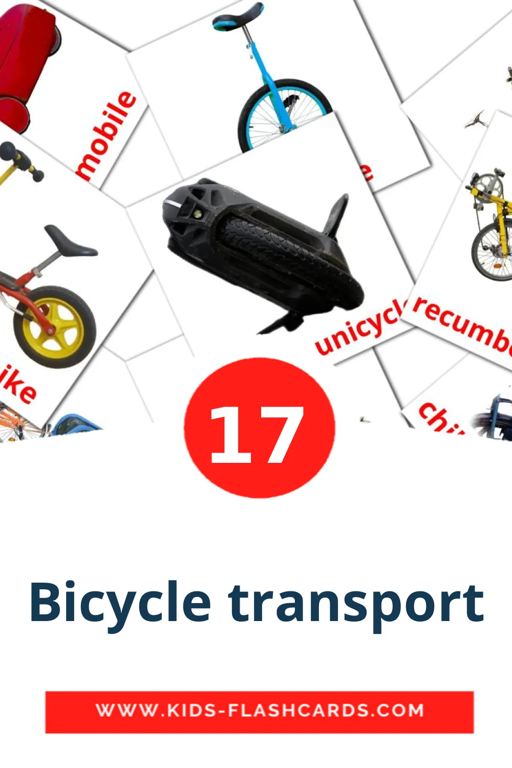 17 Bicycle transport fotokaarten voor kleuters in het engels