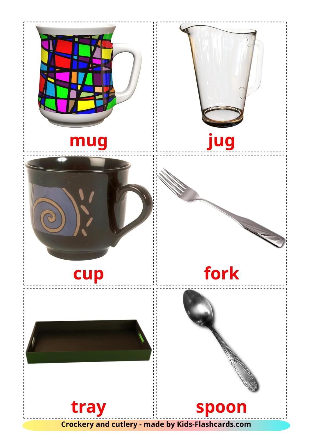 Crockery and cutlery - 29 Free Printable estonian Flashcards 