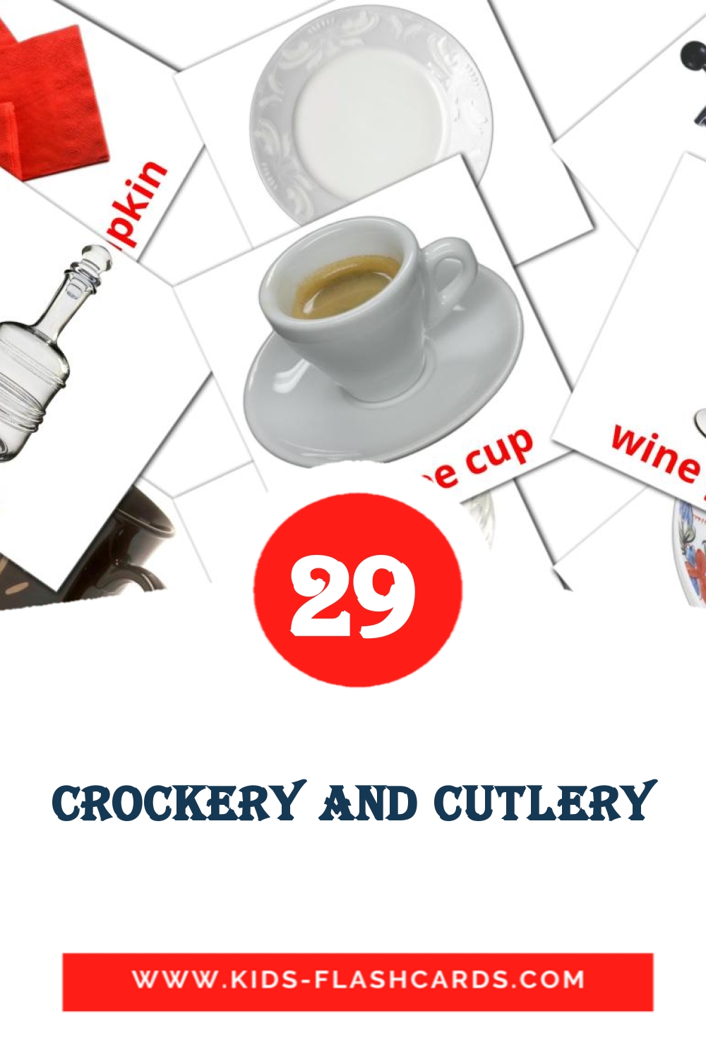 29 cartes illustrées de Crockery and cutlery pour la maternelle en anglais