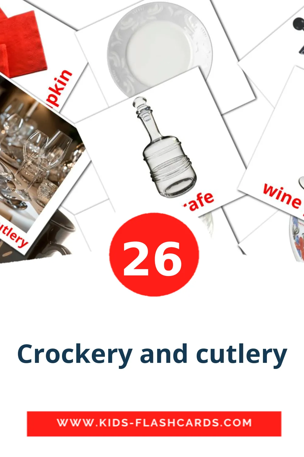 26 cartes illustrées de Crockery and cutlery pour la maternelle en anglais