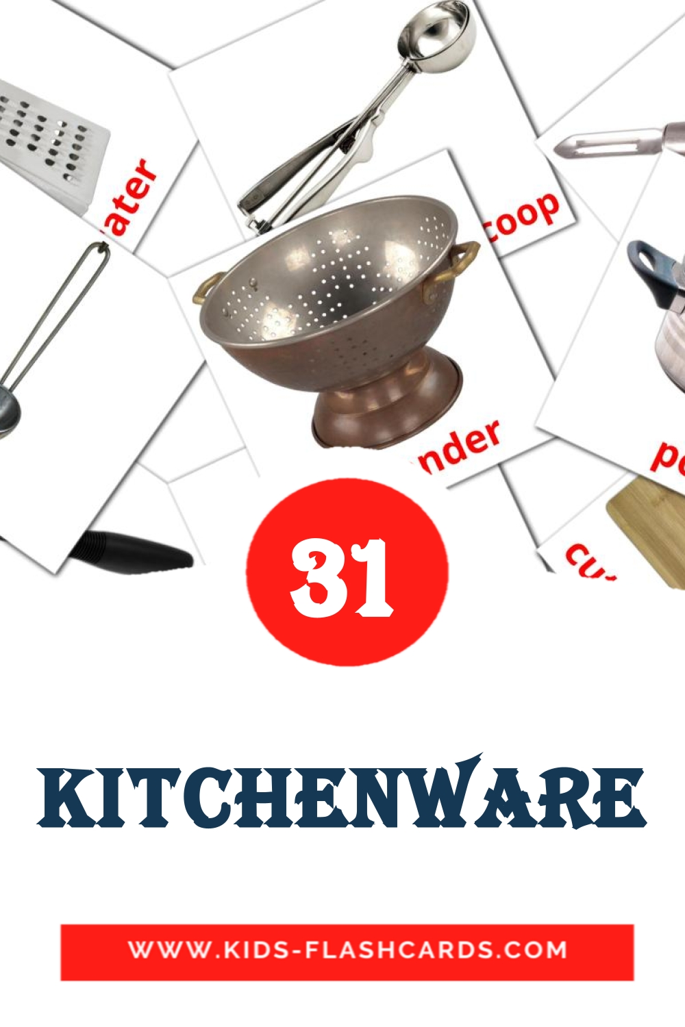 35 carte illustrate di Kitchenware per la scuola materna in inglese
