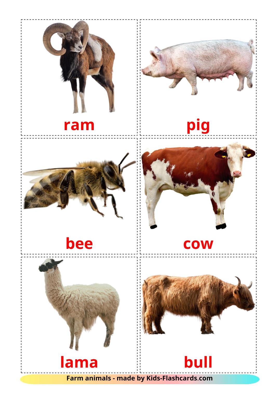 Farm animals - 15 Free Printable english Flashcards 
