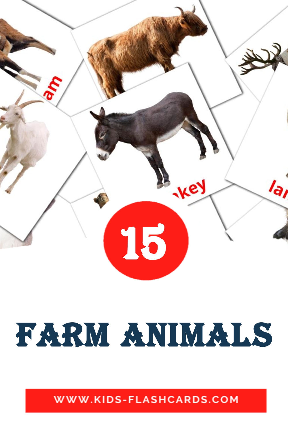 15 tarjetas didacticas de Farm animals para el jardín de infancia en inglés