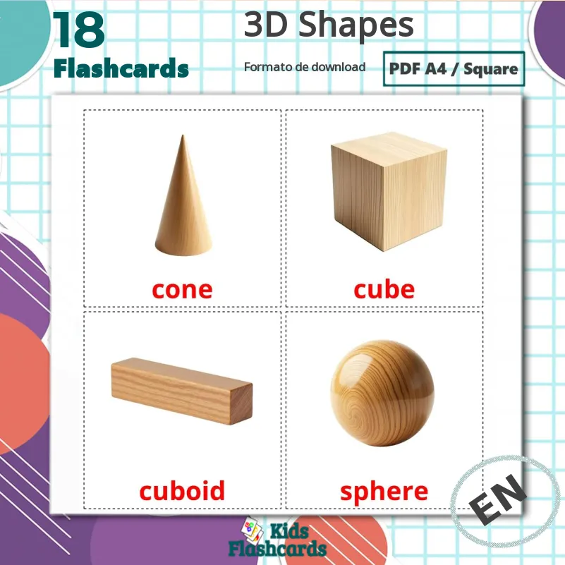 17 Cartões linguagem de Formas 3D GRÁTIS em 4 formatos PDF