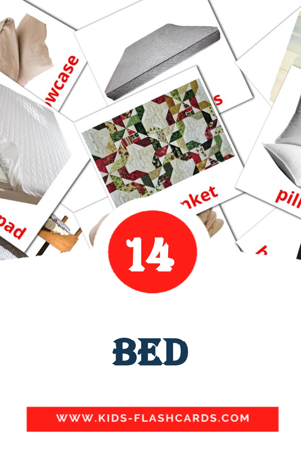 15 Bed Picture Cards for Kindergarden in english