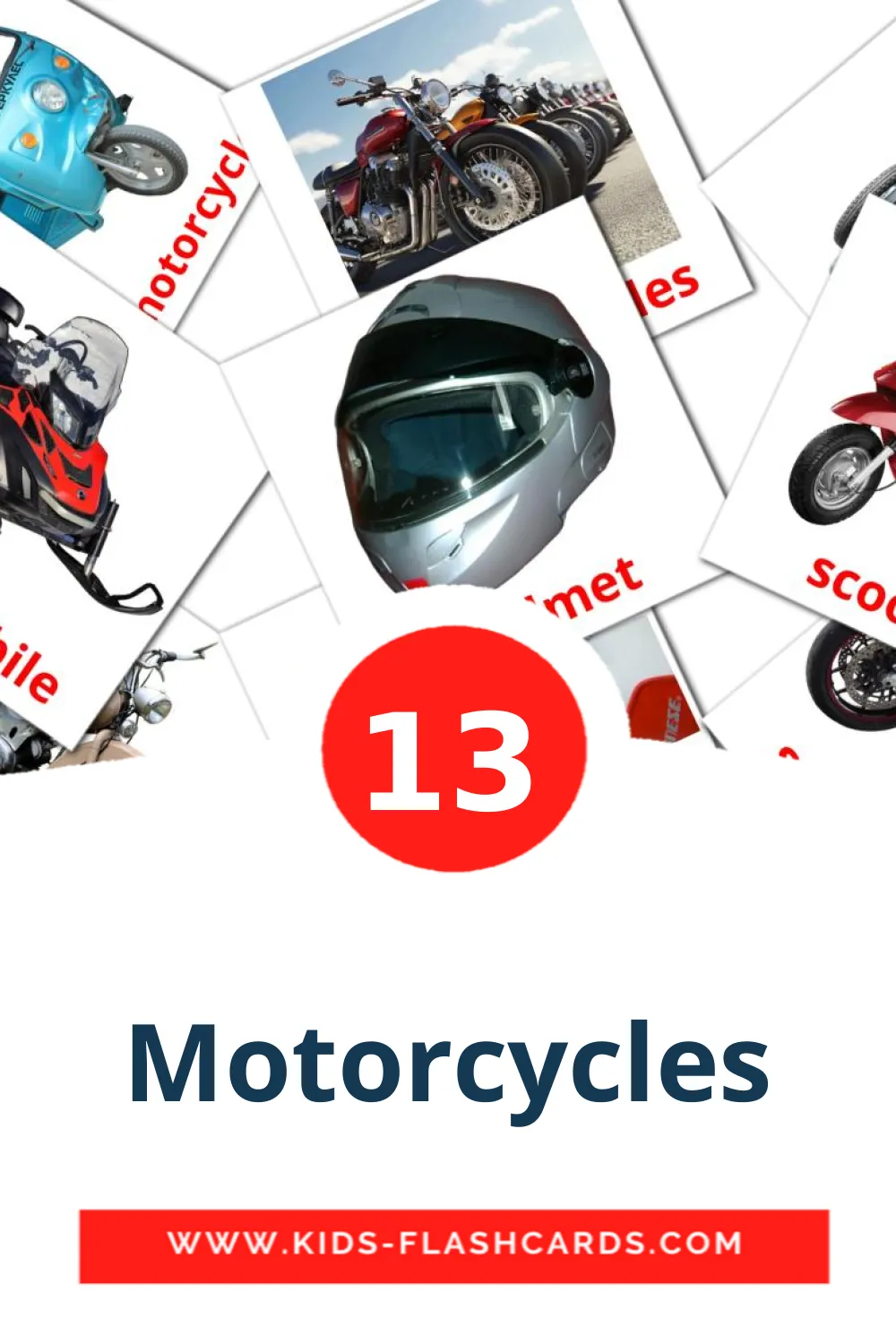 13 Motorcycles Bildkarten für den Kindergarten auf Englisch