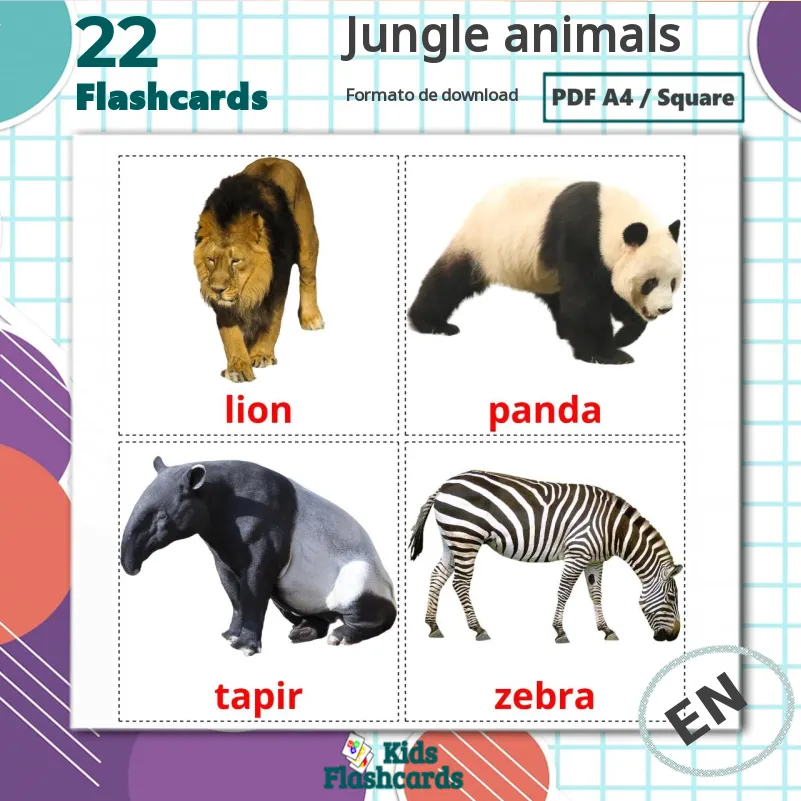 21 Cartões linguagem de Animais da Selva GRÁTIS em 4 formatos PDF