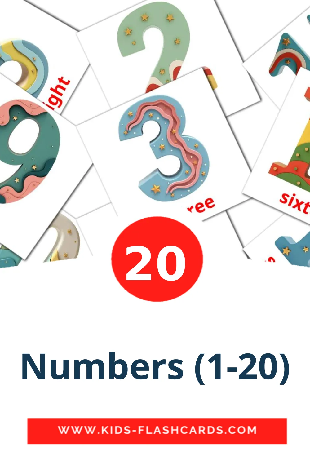 20 Numbers (1-20) Bildkarten für den Kindergarten auf Englisch