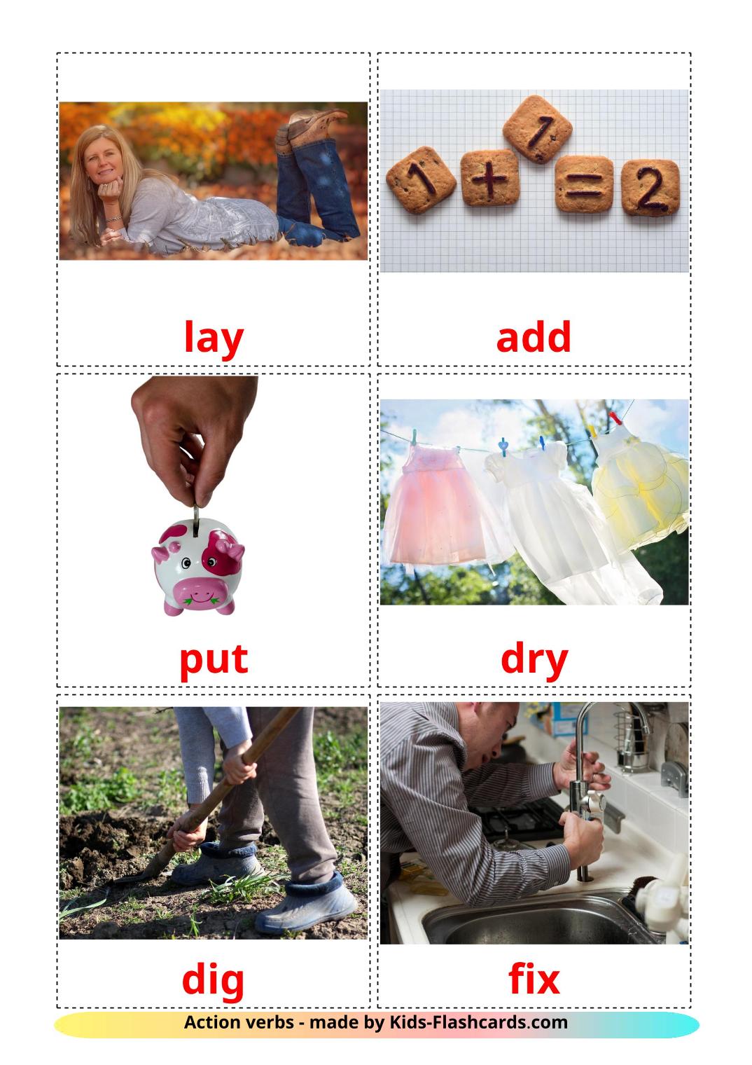 Action verbs - 54 Free Printable english Flashcards 