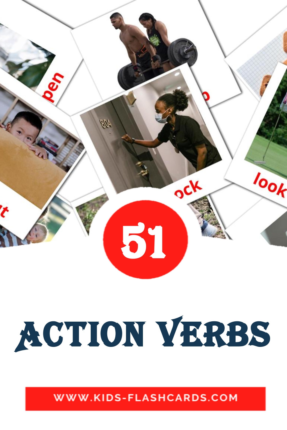 54 cartes illustrées de Action verbs pour la maternelle en anglais
