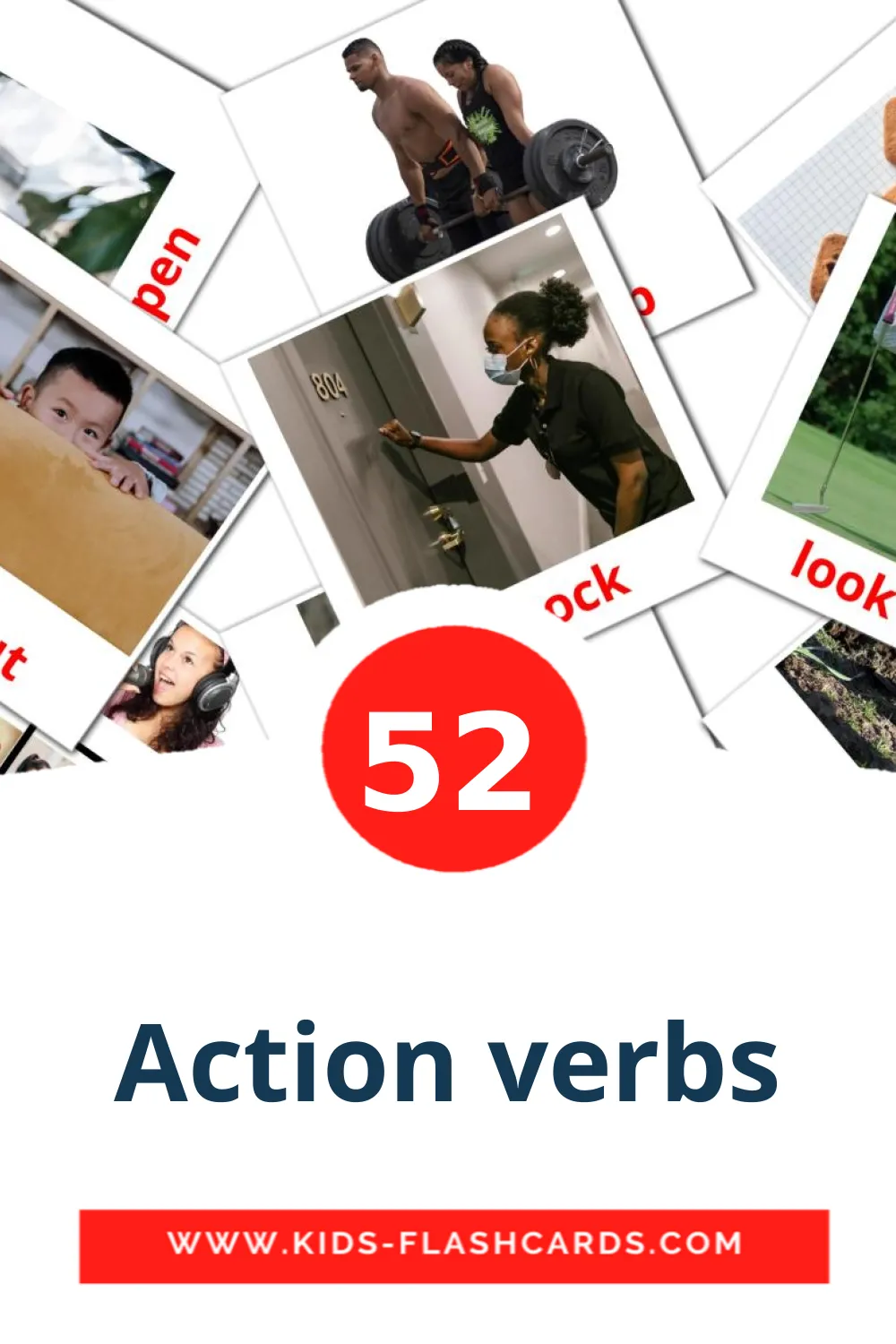 52 cartes illustrées de Action verbs pour la maternelle en anglais