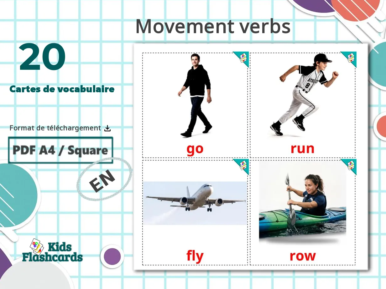 20 Cartes de Vocabulaire pour Enfants GRATUITES Les Verbes de Mouvement ...