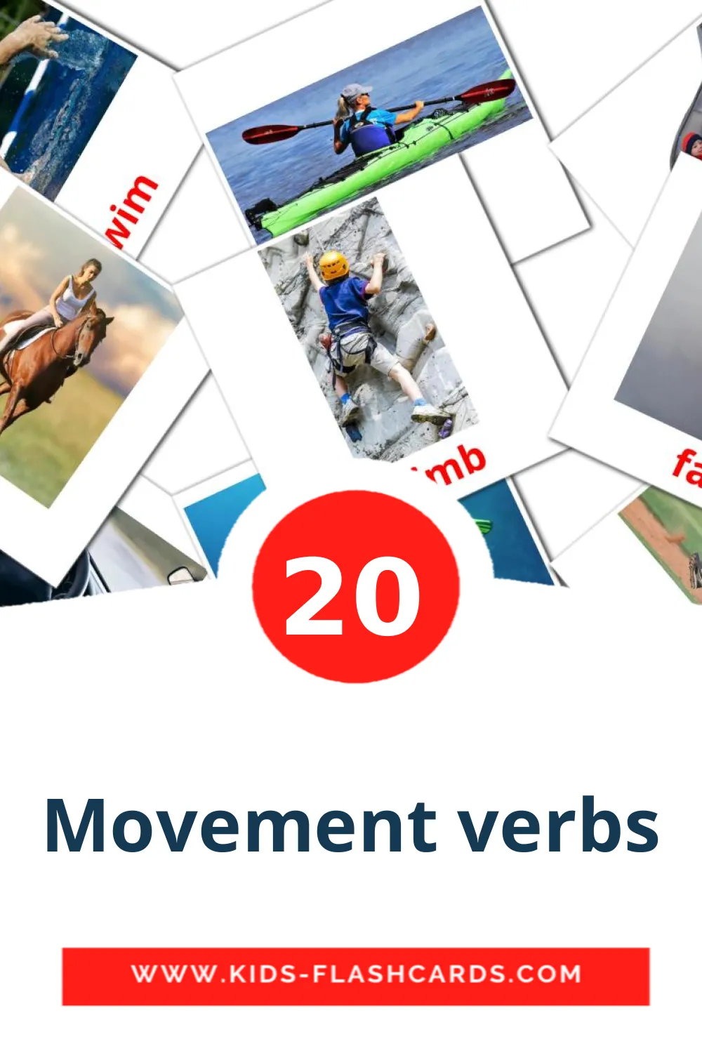 20 Cartões com Imagens de Movement verbs para Jardim de Infância em english