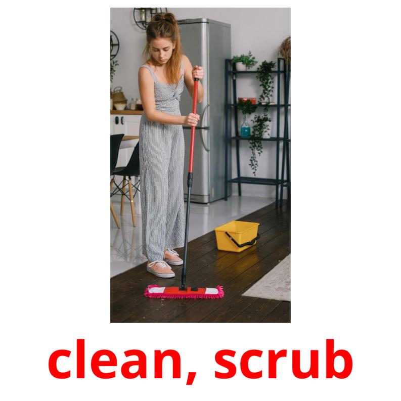 clean, scrub picture flashcards