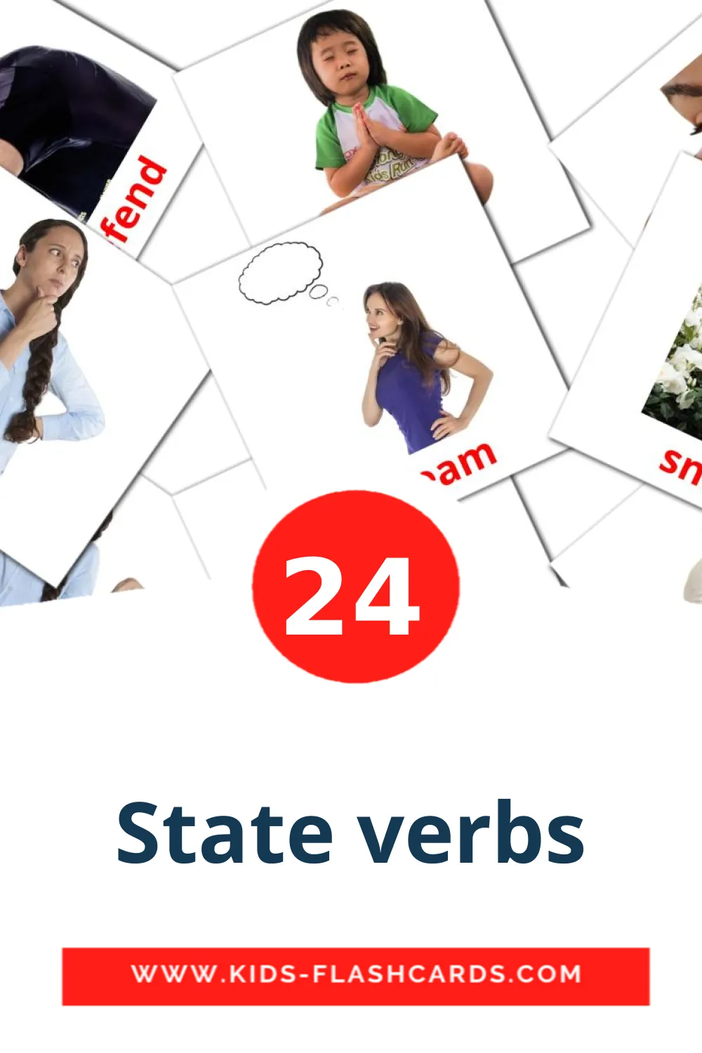 24 tarjetas didacticas de State verbs para el jardín de infancia en inglés