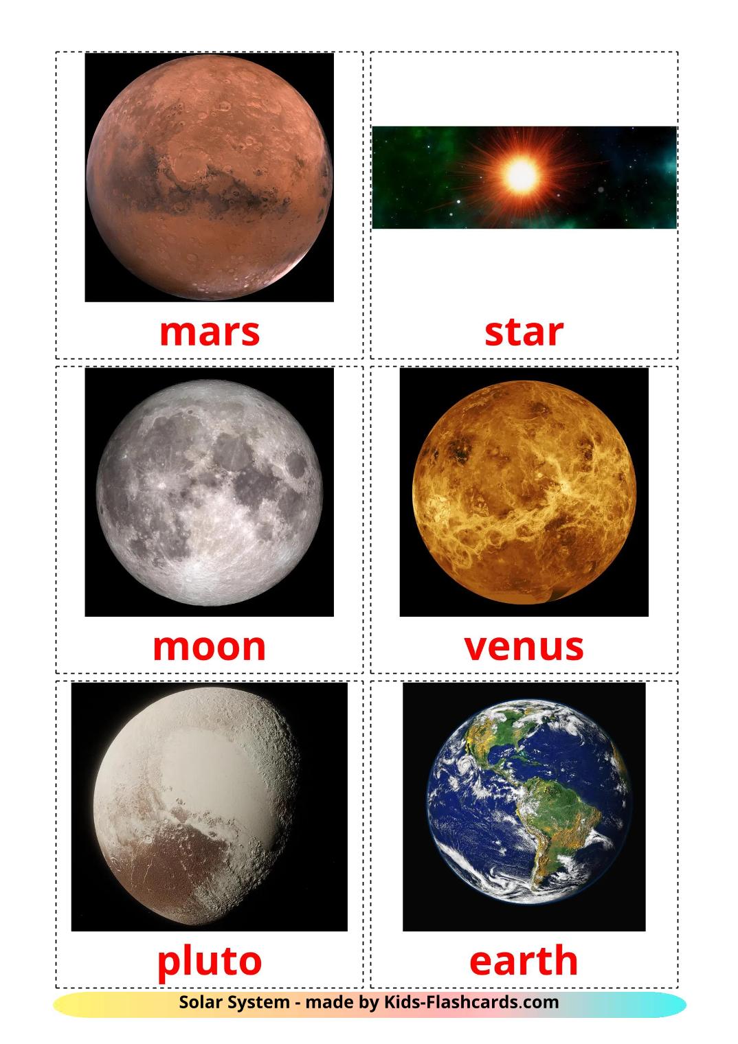 Solar System - 21 Free Printable english Flashcards 