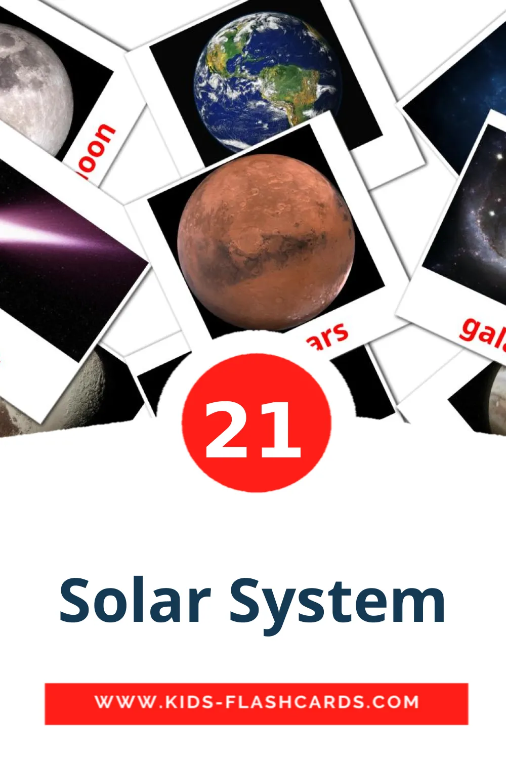 21 cartes illustrées de Solar System pour la maternelle en anglais