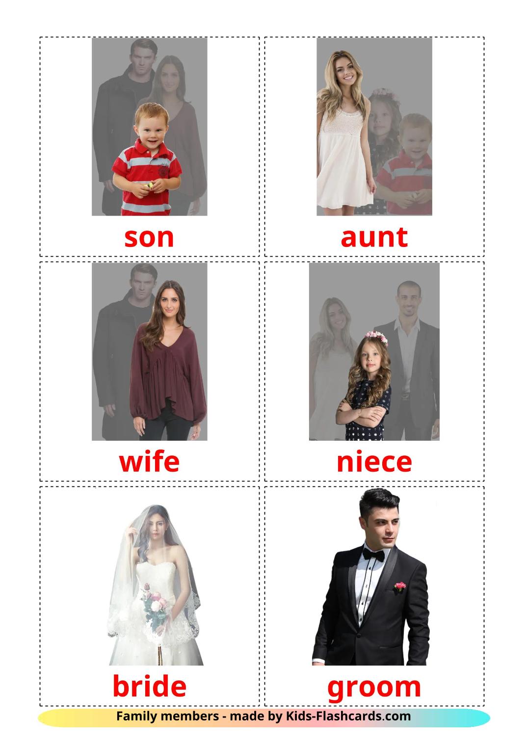 Les Membres de la Famille - 32 Flashcards anglais imprimables gratuitement