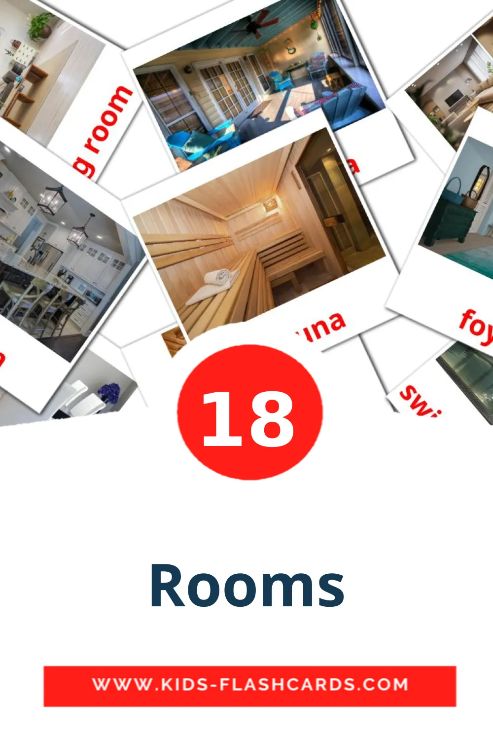 18 Cartões com Imagens de Rooms para Jardim de Infância em inglês