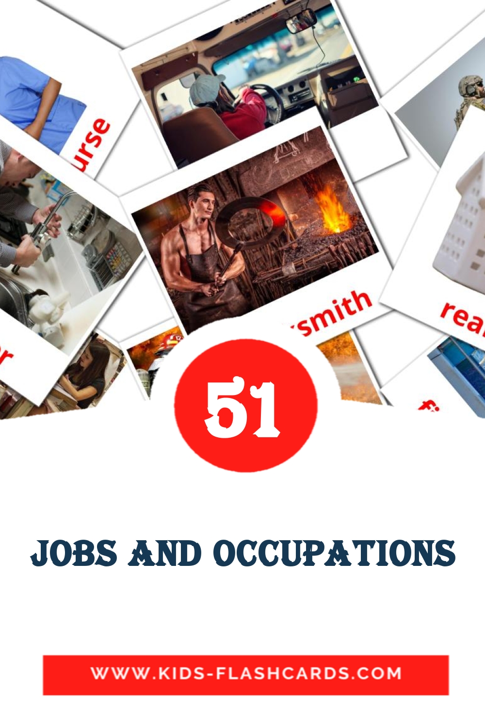 51 tarjetas didacticas de Jobs and Occupations para el jardín de infancia en inglés