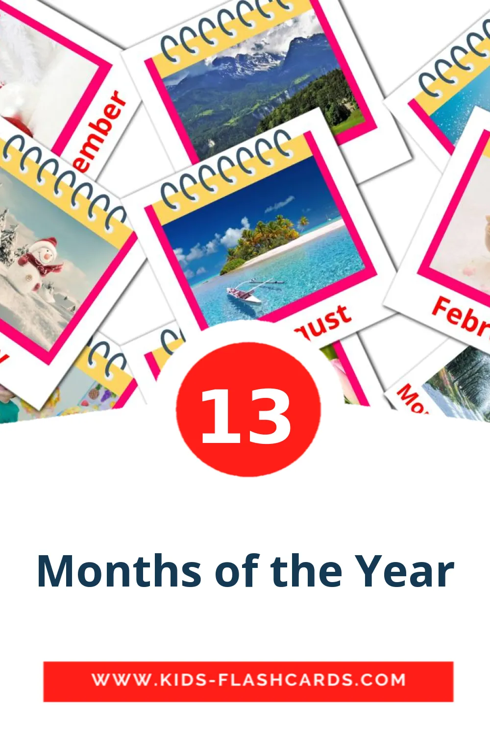 13 carte illustrate di Months of the Year per la scuola materna in inglese