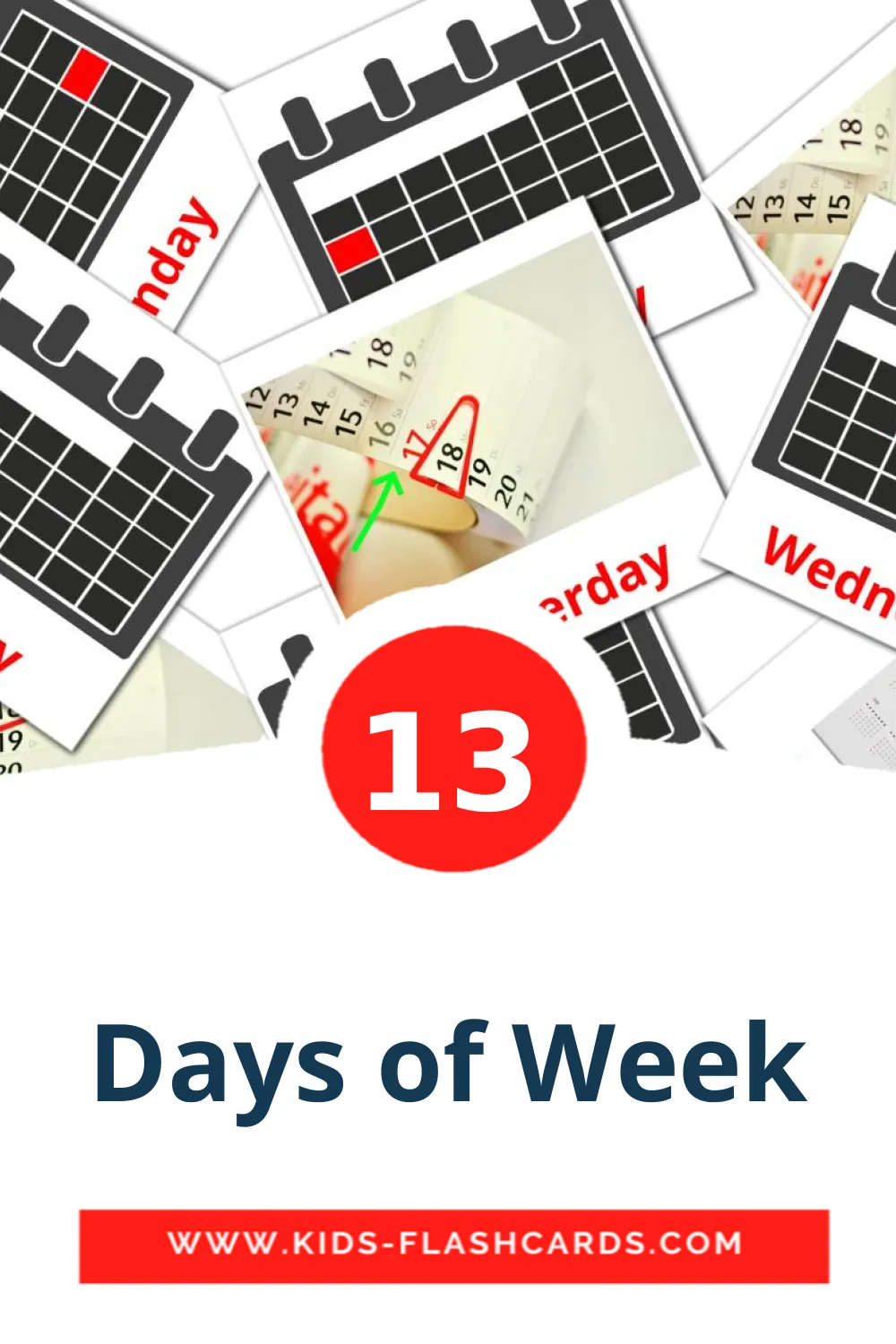 13 carte illustrate di Days of Week per la scuola materna in inglese