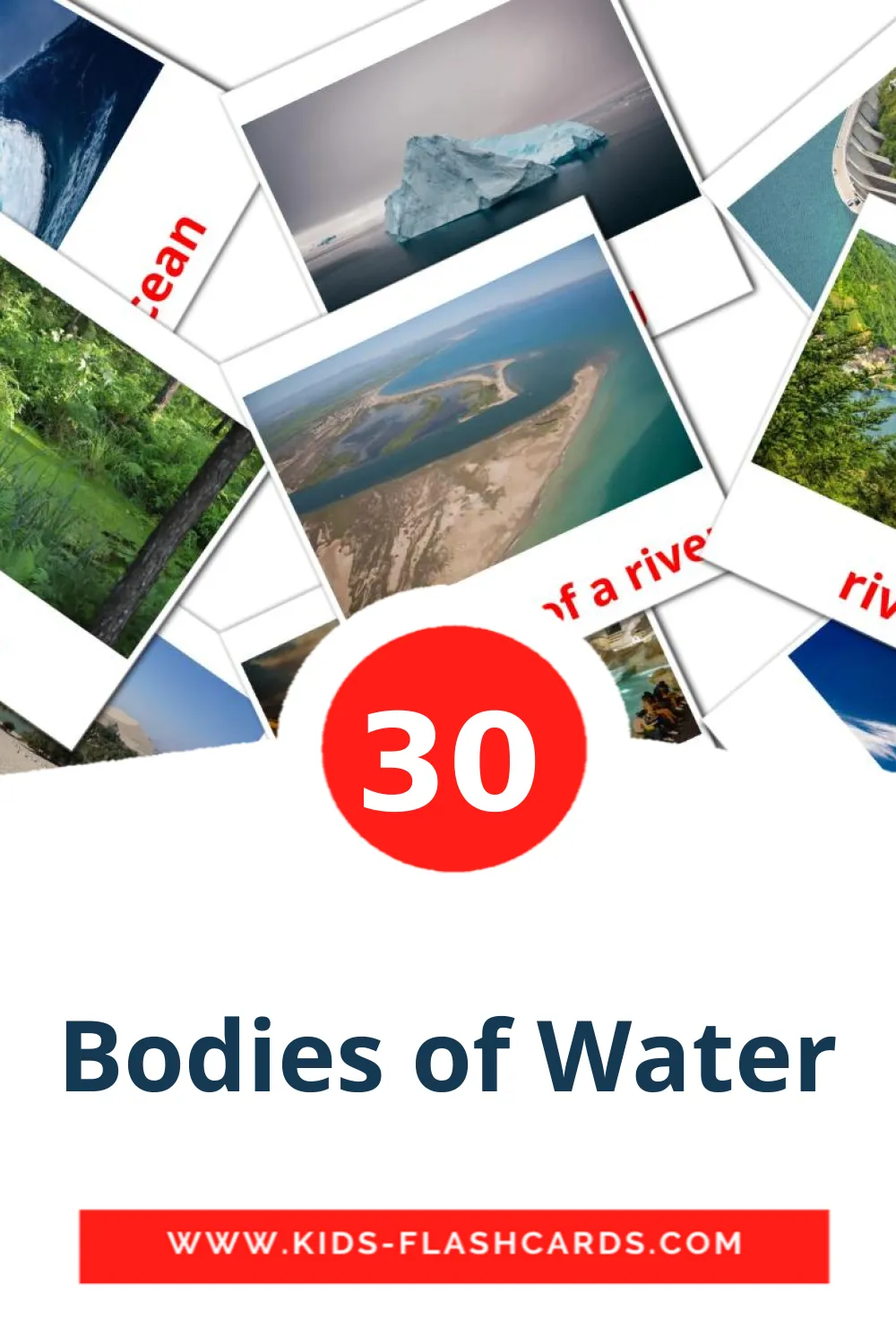 30 cartes illustrées de Bodies of Water pour la maternelle en anglais