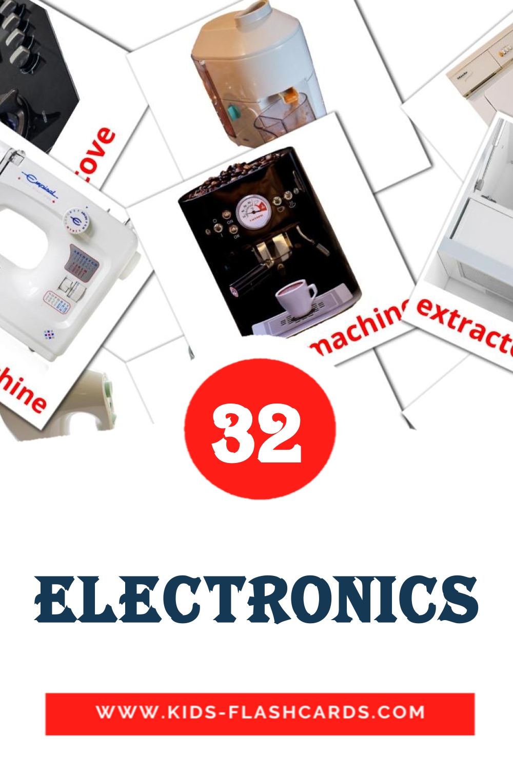 32 tarjetas didacticas de Electronics para el jardín de infancia en inglés