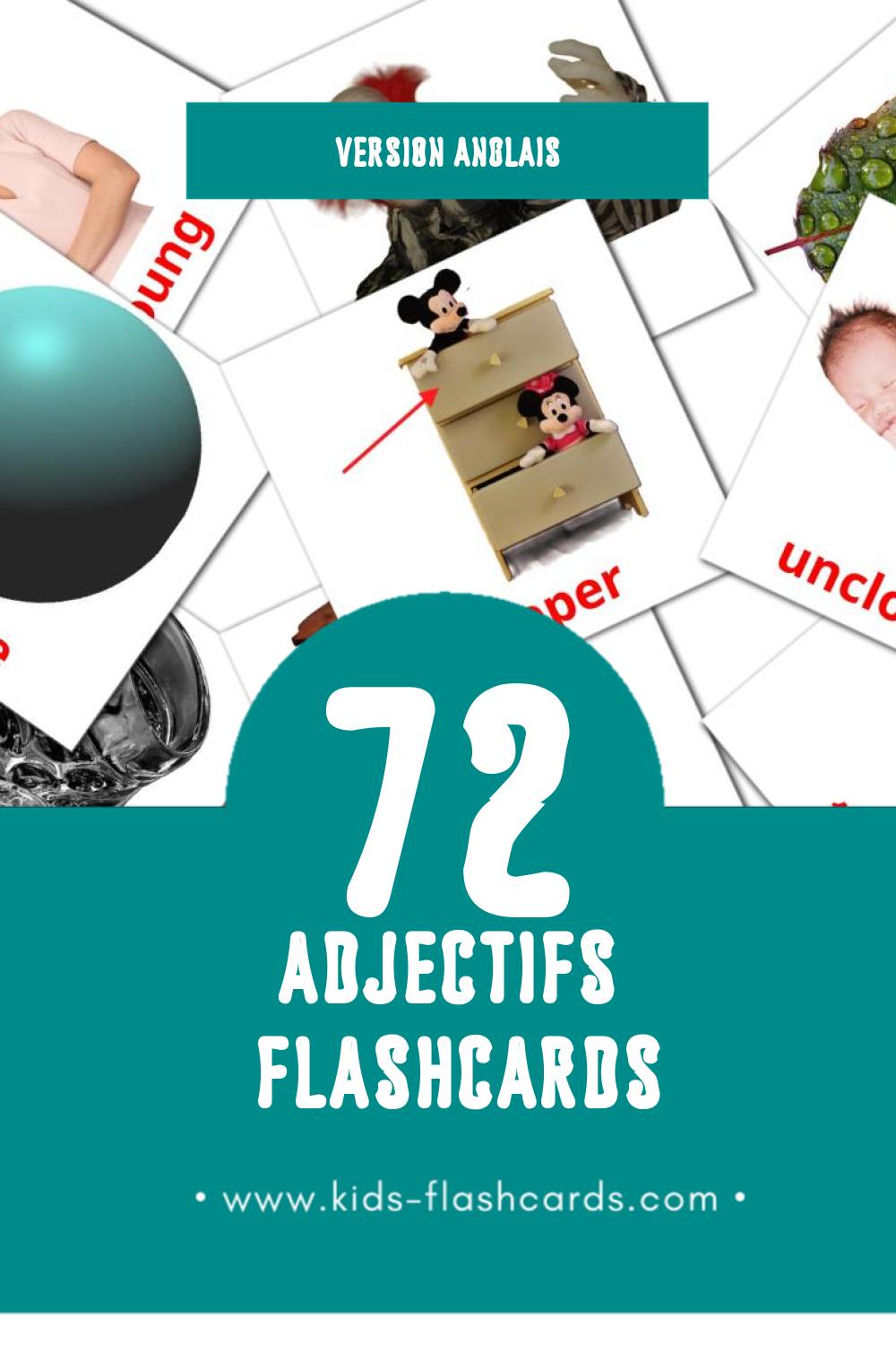 Flashcards Visual Adjectives pour les tout-petits (74 cartes en Anglais)