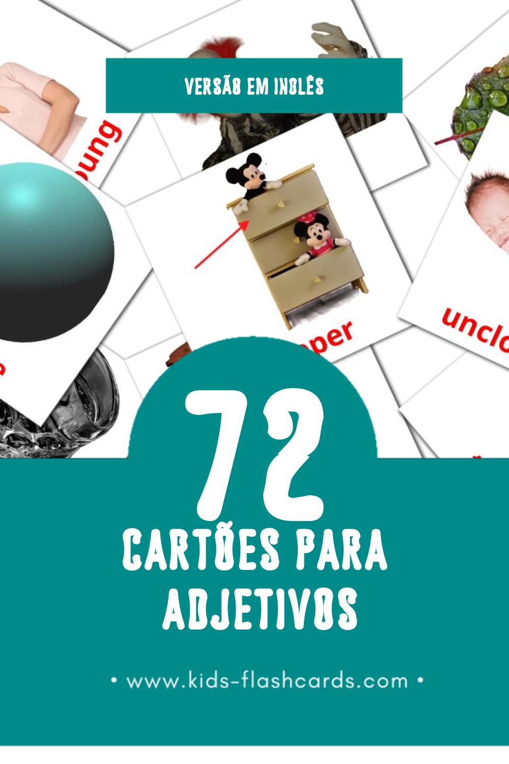 Flashcards de Adjectives Visuais para Toddlers (74 cartões em Inglês)