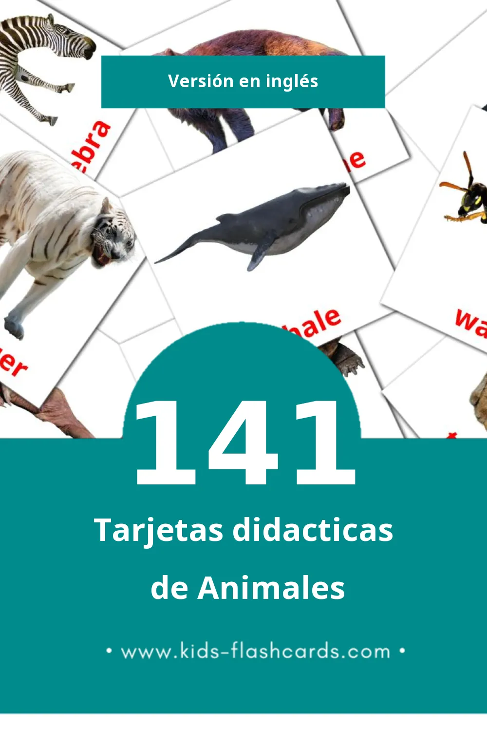 Tarjetas visuales de Animals para niños pequeños (141 tarjetas en Inglés)